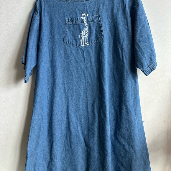 Vintage Blue Denim Shift Dress with Handprinted Giraffes Plus Size 1x - Picture 7 of 9